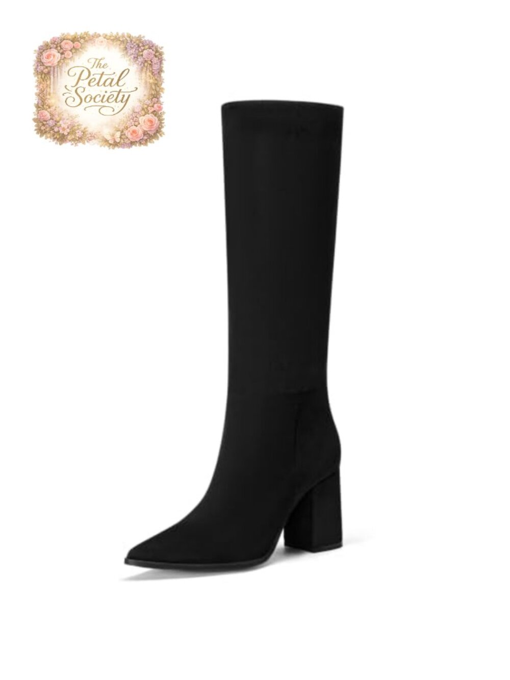 Knee High Boots Women Chunky Block Heel Pointed Toe Faux Suede Tall Dress Boots